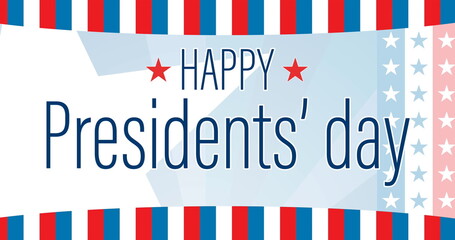 Image of happy presidents day text over american flag stars and stripes