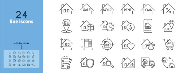 Real estate line icons set. Editable Strokes.