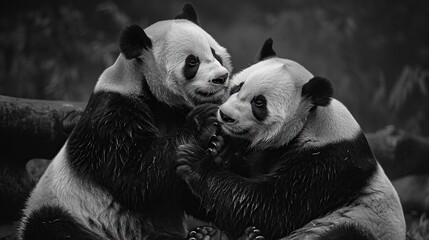 Panda Bear Hiding Behind Tree