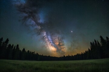 Milky Way Galaxy over the forest, starry night background