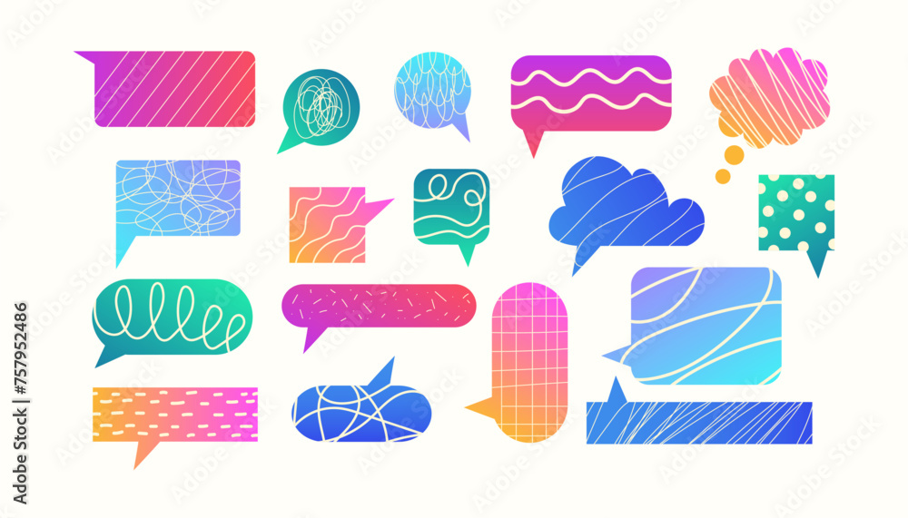 Aufkleber trendy gradient speech bubbles stickers collection. empty chat templates y2k design with scribbling 