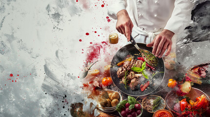 Sternekoch bereitet Gourmet Essen zu viele Köche verderben den Brei Generative AI - obrazy, fototapety, plakaty