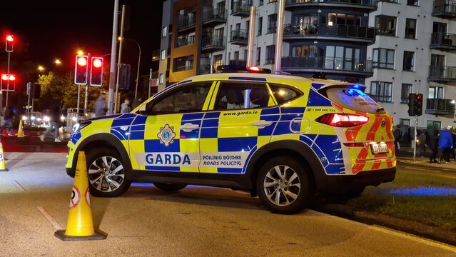 DUBLIN, IRELAND - AUGUST 25, 2023: At Tallaght Stadium, Garda diligently manage the flow of traffic, ensuring smooth access to the venue for eager fans. 