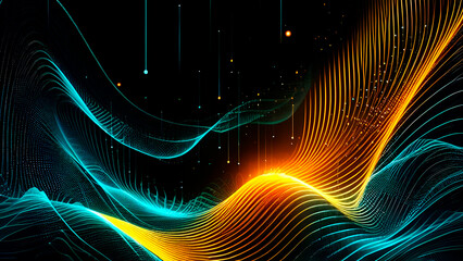 wave background neon and lines yellow, light blue and green