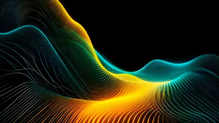 Fototapete wave background neon and lines yellow, light blue and green © Liubov