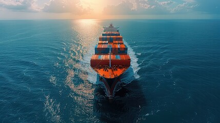 Cargo container ship cruising in the ocean. Generative AI.