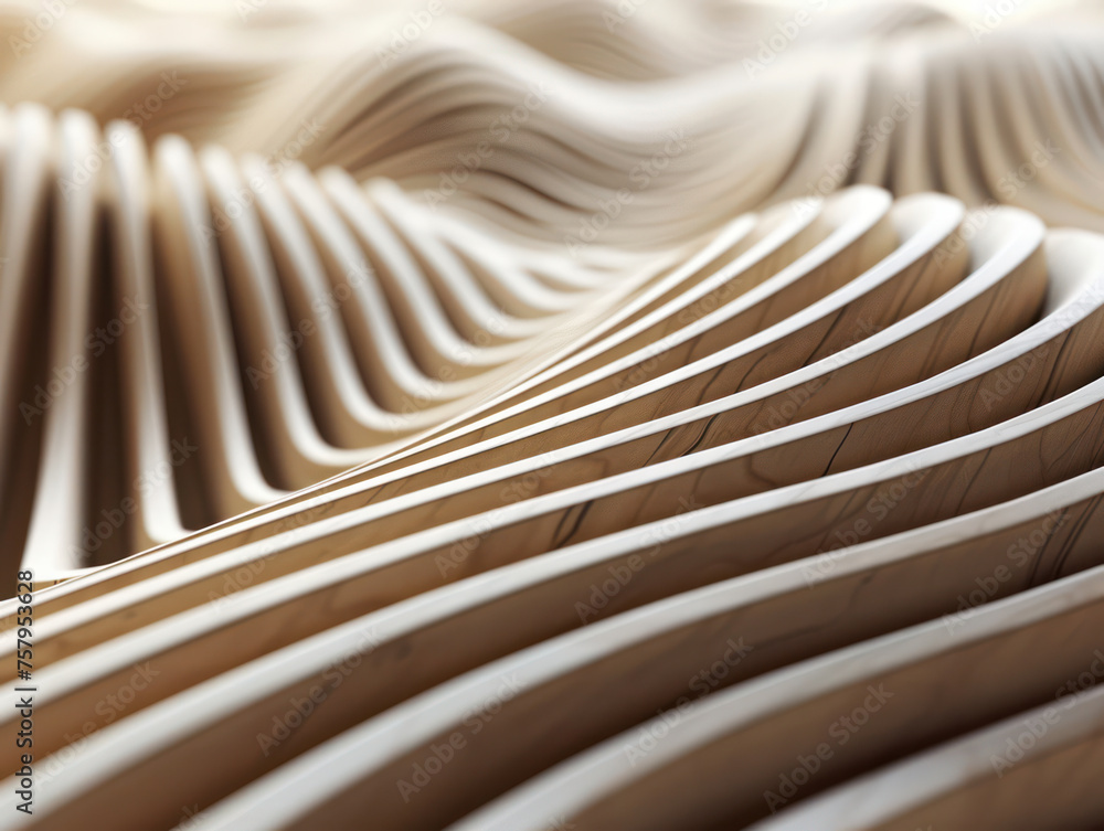 Poster white wave: abstract geometric design with curves and lines on a metallic background.