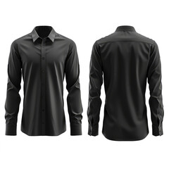 classic black button down shirt mockup with front and back views, - obrazy, fototapety, plakaty