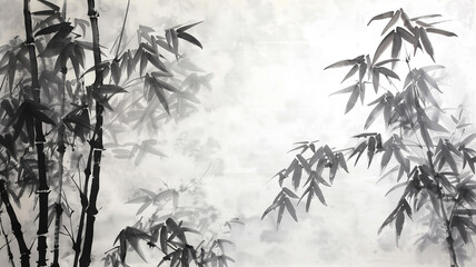 竹の描かれた日本風の障壁画 - obrazy, fototapety, plakaty