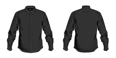 classic black button down shirt mockup with front and back views,