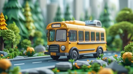 Obraz premium mini bus cartoon 3d minimal background Generative AI