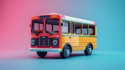 mini bus cartoon 3d minimal  background Generative AI
