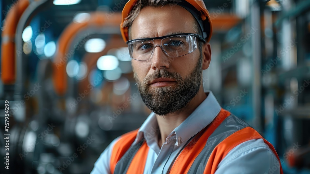 Poster portrait of a maintenance engineer using advanced technology to optimize factory operations. generat