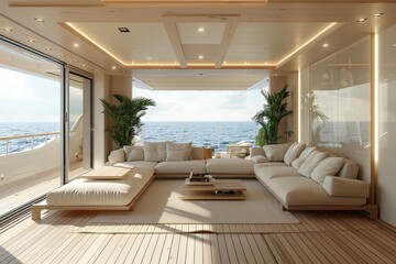 A large living room with a view of the ocean