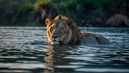 lion in water