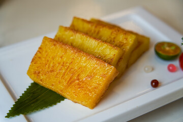 A plate of delicious pan-fried golden cake