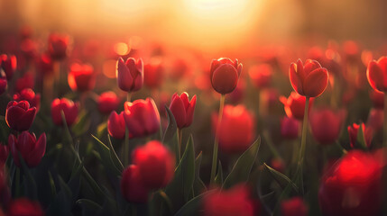 Fototapeta na wymiar Field of colorful tulips, many spring flowers.