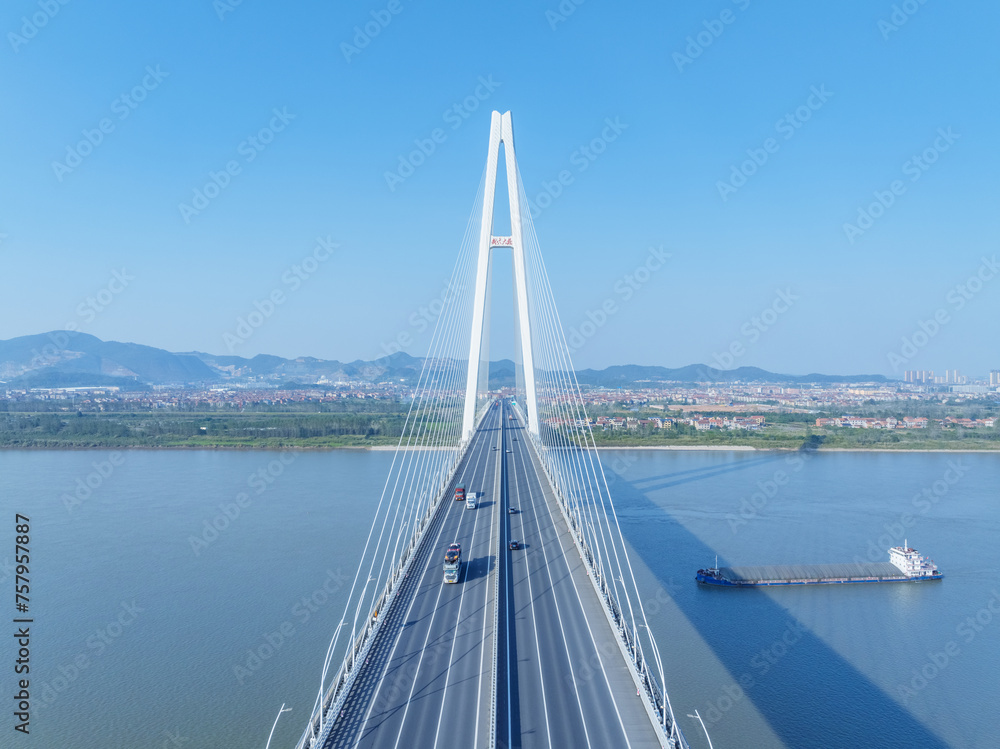 Poster aerial view of wuxue bridge on yangtze river