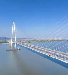 aerial view of cable-stayed bridge on Yangtze river - 757957891