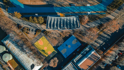 Basketball court top down view. The concept of sport and healthy lifestyle