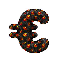 3D inflated balloon Euro Currency Symbol/sign with red & yellow power lightning comic hero pattern black surface