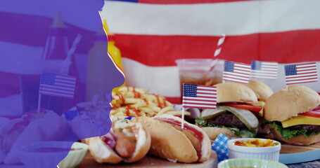 Image of usa flag and human profile over hot dogs