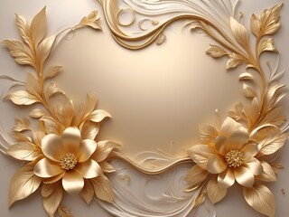 Beautiful 3D background decorations in the form of golden flowers and a luxurious silk background print
