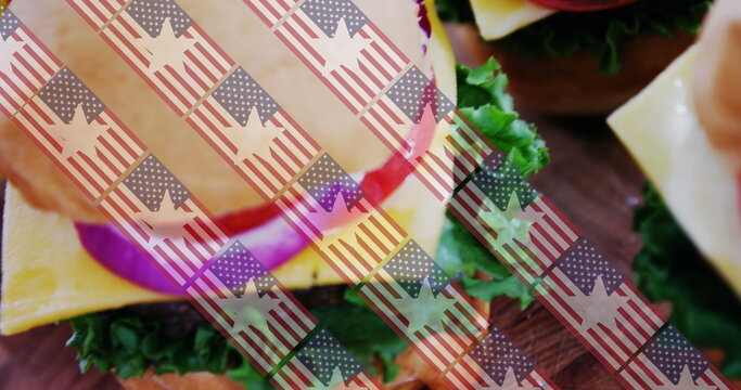 Naklejki Image of usa flags over hamburgers