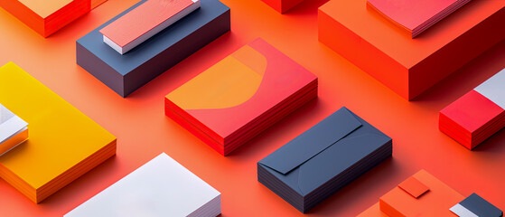 A collection of colorful business cards and envelopes arranged in a pattern