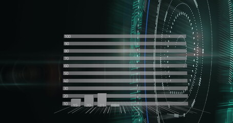 Image of data processing with light trails on black background