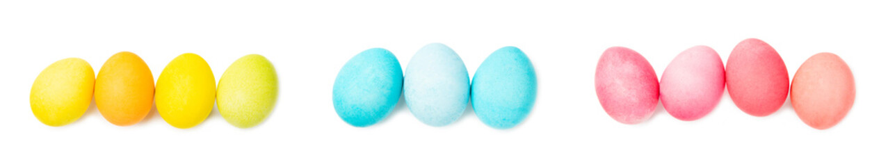 Easter eggs isolated on a white background. Handmade colorful Easter eggs. Easter celebration concept.