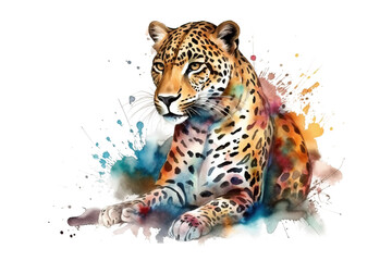 colored background AI isolated watercolors drawn multi Generated white leopard