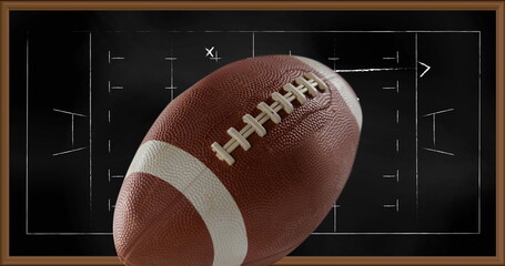 Image of american football over drawing of game plan