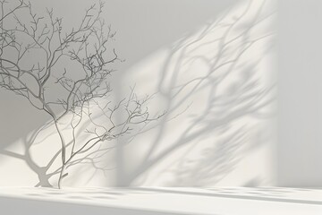 Minimalistic 3D Rendering Abstract Tree Shadow on White Wall