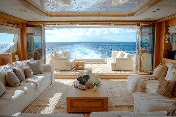 A large living room with a view of the ocean
