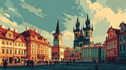 Obraz premium Artistic illustration of Prague city. Czech Republic in Europe.