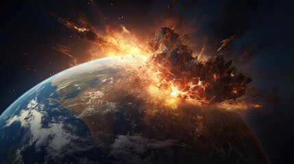 The earth bursts with fire from space - obrazy, fototapety, plakaty