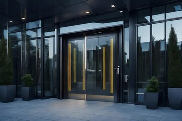 A modern home door with a built-in camera and intercom system for further protection.