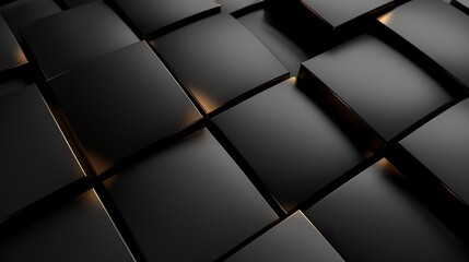 A minimalist display of black tiles with subtle golden highlights, creating a sophisticated and luxurious background for a variety of design projects.