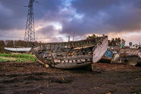 old broken boat on the beach