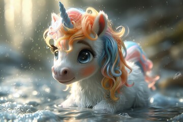 Cute Unicorn Baby Illustration Cartoon Generative AI
