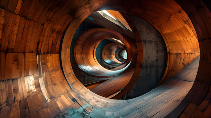 The wooden tunnels connect in a circle. - obrazy, fototapety, plakaty