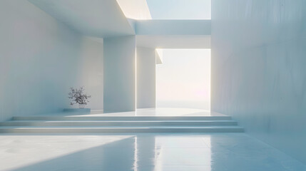 Fototapeta na wymiar Empty architect-designed room with light streaming through a large window