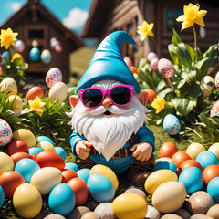 Gnomes wearing sunglasses with Easter eggs