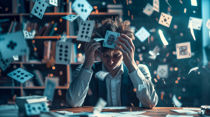 Financial Crisis Man Struggling with Gambling Debt and Card Losses
