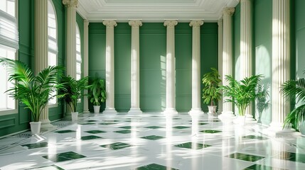 Classic green interior with pillars background - obrazy, fototapety, plakaty