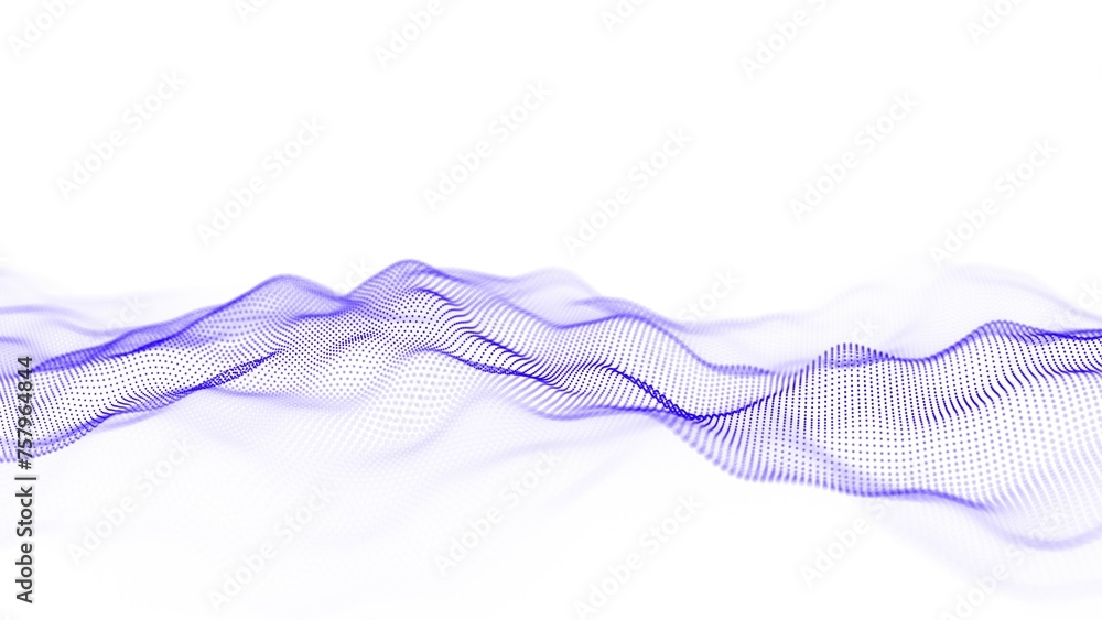 Aufkleber Technology blue wave of particles. Big data visualization. Analytics representation. Digital background. 3d rendering.