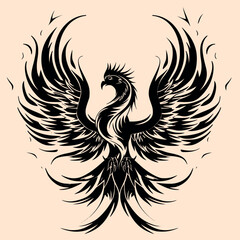 Black and White Phoenix Outline Silhouette Ornament Vector Art for Logo and Icon, Sketch, Tattoo, Clip Art
