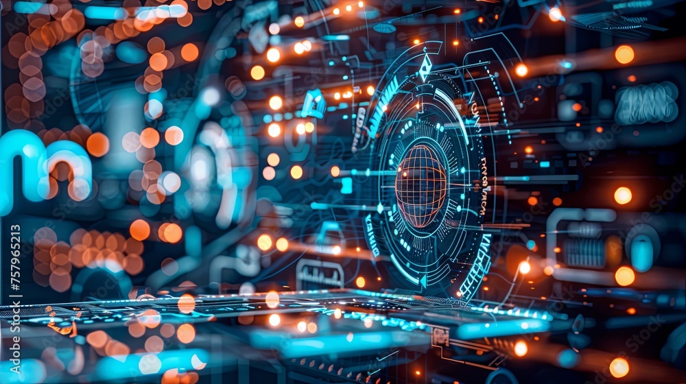 Poster futuristic cybersecurity technology interface a digital abstract of a futuristic technology interfac