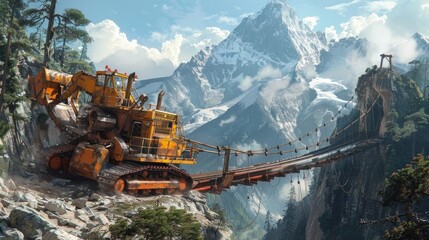 Self-Driving Bulldozers Meticulously Assembling a Span Bridge in Rugged Mountain Terrain